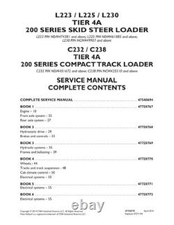 New Holland L223, L225, L230, C232, C238 Tier 4A Skid Steer Loader Service Manual