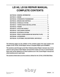 New Holland LS140, LS150 Skid Steer Loader Service Manual Repair Shop Book